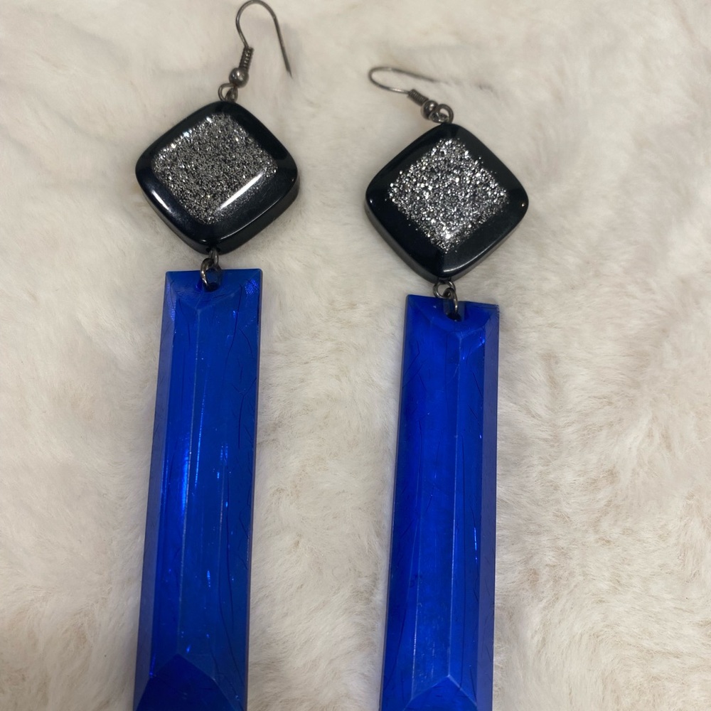 Blue/Silver/Black Geometric Design Earrings